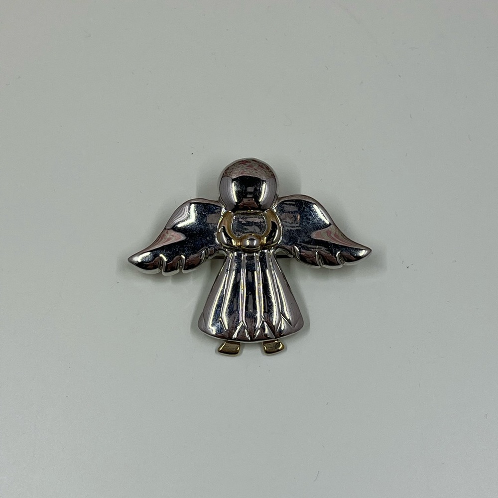Vintage 1990s MJ Signed Angel Brooch / Pendant